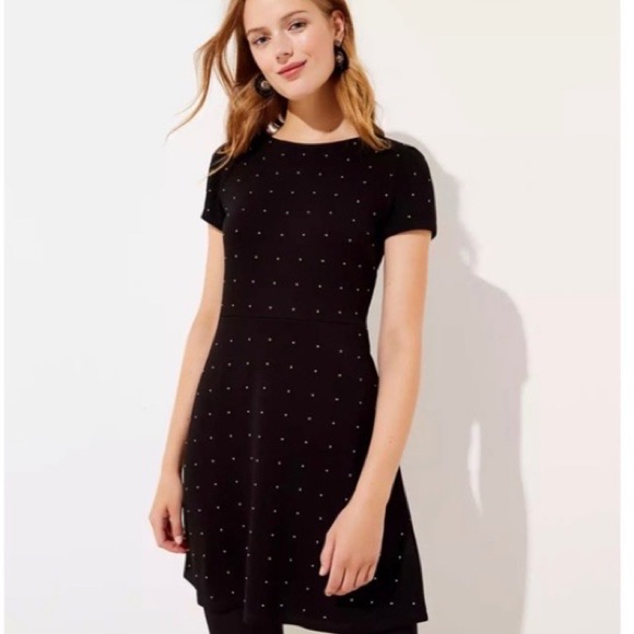 Loft Soft Black A Line Dress With Gold Studs
